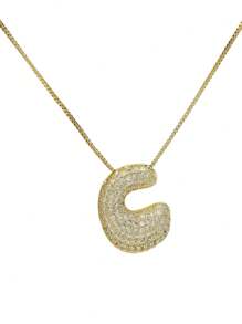 1 pezzo Collana con ciondolo a lettera da A a Z, esageratamente deformata, micropavé con zirconi cubici, placcata in oro 18K, ciondolo a iniziale per uomo e donna