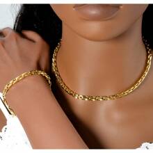 Conjunto de Joias Colar e Pulseira de Corrente de Cobre Banhada a Ouro 18k Estilo Hip Hop Sueco Itay para Mulheres