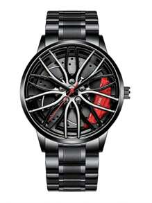 MEIBO Men's Steel Band Gear Bezel Quartz Watch - Black - View 7