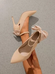 Women's Bow High Heels Stiletto Strappy Pumps Ankle Strap Pointed Toe Heel D'Orsay Comfortable Sexy Prom Party Wedding Dress Shoes - 杏色 - 查看 4
