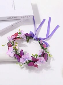 1 件女孩蝴蝶花藤蔓头带，随机蝴蝶花图案，自然风格 - 彩色 - 查看 14