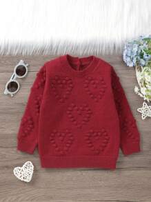 Infant Girls' Valentine's Heart Pattern Knit Sweater - Burgundy - View 1