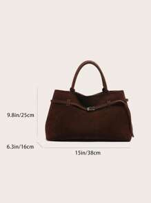 1 件仿麂皮手提包，大容量纯色成熟优雅女士手提包，复古公文包适合女孩、女士、大学生、职场新人和白领人士，非常适合工作、商务、通勤、学校、麂皮包钱包、秋冬热销女包、复古风格女士复古包、女士手提包