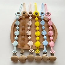 1 件装婴儿硅胶奶嘴夹链花朵水果牙胶防丢失带