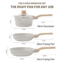 RIOVARM-EU RIOVARM padella antiaderente, set di pentole a induzione con coperchio, pentola da 18 cm, padella da 20 cm e 24 cm con rivestimento in granito, set di pentole senza PFOA, pentola per il latte, padella per frittata, padella per uova - Grigio Chiaro - Visualizzare 2