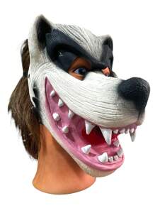 Fantasia Máscara Lobo Mau Gigante dentes e língua de fora para festas e eventos - Multicolorido - Visão 5