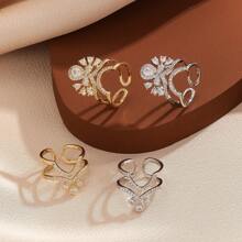 1pc Minimalist Elegant Cubic Zirconia Crown & Water Drop Fashion Nail Ring For Women, Suitable For Daily Wear And Gift