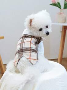 PETCIRCLE 1pc Pet Clothes, Dog/Cat Apparel, Vest, Gentleman Style - Coffee Plaid