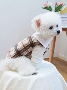 PETCIRCLE 1pc Pet Clothes, Dog/Cat Apparel, Vest, Gentleman Style - Coffee Plaid