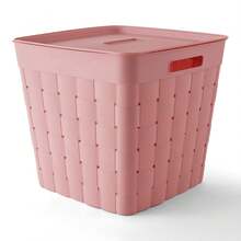 Your Zone Child And Teen Plastic Wide Weave Pink Stacking Storage Bin With Lid, 4 Pack - 粉色 - 查看 4