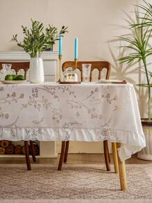 1pc New Beige Lavender French Romantic Mesh Lace Edge Tablecloth Desk Cover Decor - Beige - View 11