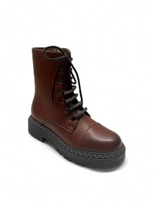 C&L.Fashion Damen Bikerstiefeletten mit dicker Sohle für den täglichen Gebrauch - Kaffeebraun - Übersicht 1