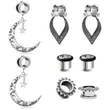 1-4 Cặp nút tai dạng ống bằng thép không gỉ, mặt dây chuyền hình mặt trăng, dụng cụ mở rộng, dụng cụ căng giãn, đồ trang sức xỏ khuyên tai hình mặt trăng 6mm-20mm - Nhiều màu - Xem 12