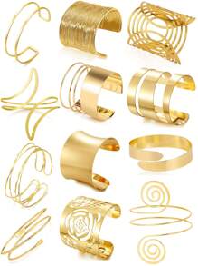 1 件女士金色袖口手镯万圣节简约简约漩涡开口宽线手镯女士可调节手臂手镯朋克粗手镯可调节手臂配饰珠宝万圣节配饰 - 金色 - 查看 9