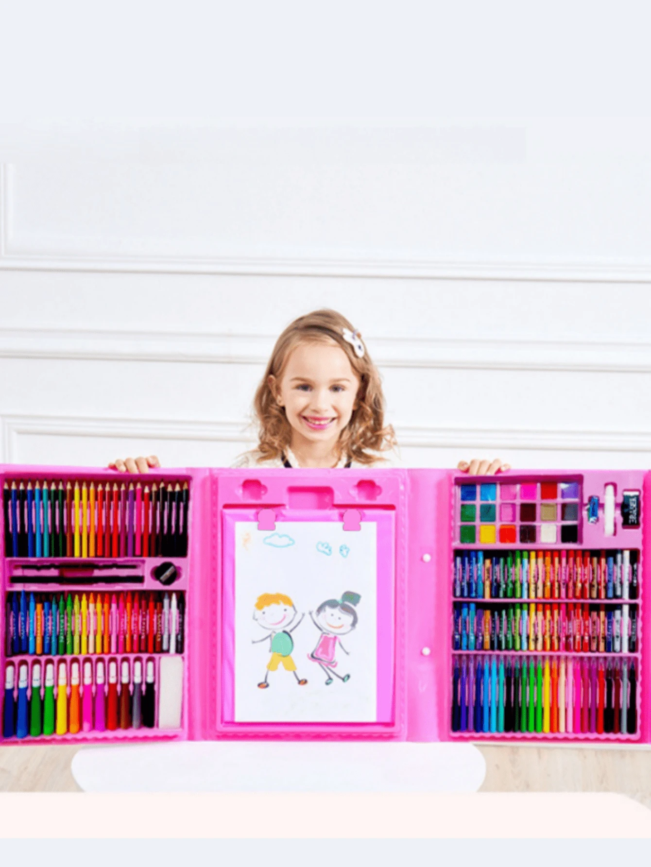 68件/208件套美术绘画套装，绘画用品 - 水彩颜料、马克笔、蜡笔、橡皮擦、卷笔刀、调色盘等。返校季、儿童派对礼物（包装图案及内部配件颜色随机搭配）