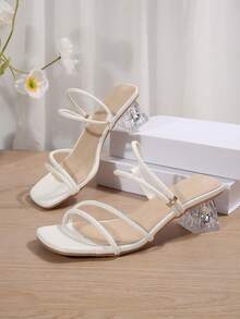French Fairy-Like Thick Strap High Heel Sandals For Women, New Summer Fashion Square Toe Elegant Ankle Strap Ladies Shoes - White - View 6