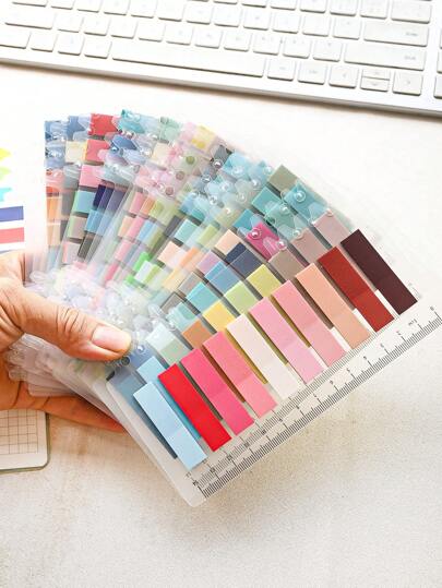 Conjunto de 20 diseños, 4,000 piezas, papelería de estudiante de estilo minimalista transparente de PET, incluye blocks de notas, etiquetas de índice y etiquetas de categorías. Adecuado para volver a la escuela, colores vintage europeos