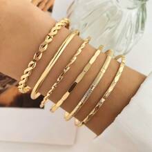 6pcs Set Asymmetrical Rhombus Twisted Plain Bangle Bracelets, Punk Style For Women - Style7 - View 22