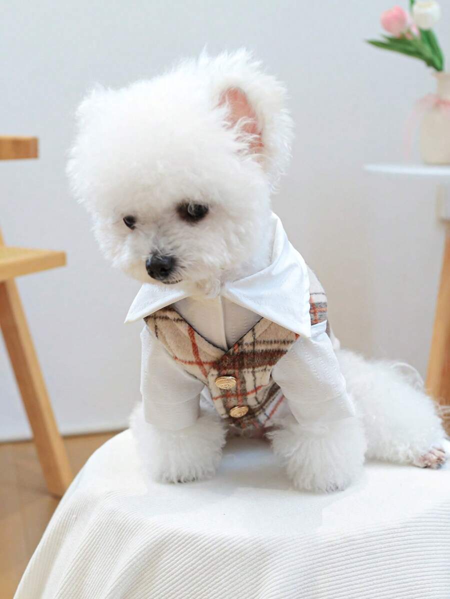 PETCIRCLE 1pc Pet Clothes, Dog/Cat Apparel, Vest, Gentleman Style - Coffee Plaid