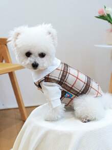 PETCIRCLE 1pc Pet Clothes, Dog/Cat Apparel, Vest, Gentleman Style - Coffee Plaid