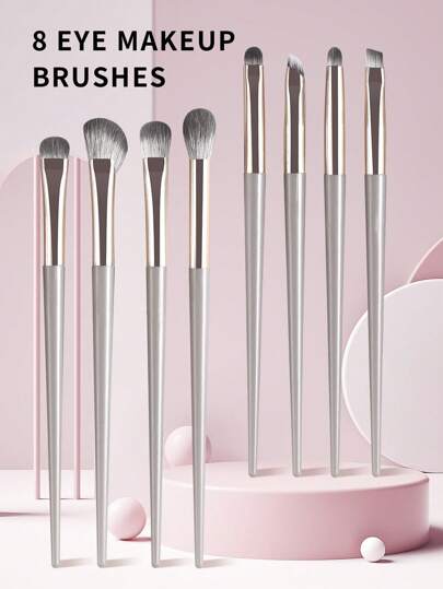 8pcs Portable Multifunctional Makeup Brush Set For Face And Eyes, Includes Blending Brush, Eyebrow Brush, Detail Brush
