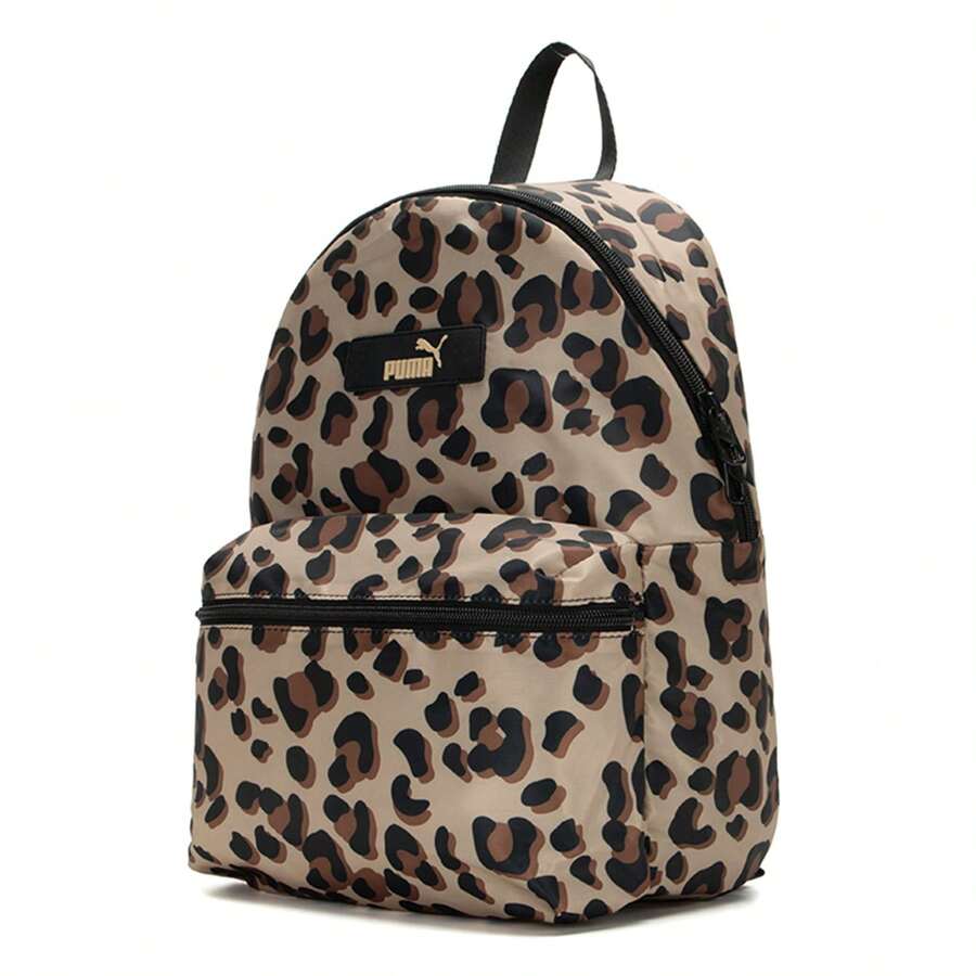 Puma Mochila deportiva unisex, mochila casual de viaje al aire libre, bolsa escolar para estudiantes - Marrón claro-animal print - Ver 1