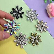 1 To 5 Pcs Glass Rhinestone Flower Embellishment Patches, Clothing Accessory - Black Round Rhinestone Appliques - Multicolor - View 1