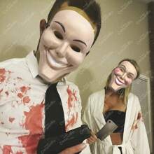 GRUPO CARNAVALLIA Máscara La Purga Hombre Mujer Disfraz Pareja Halloween 2 pzas - Beis - Ver 7