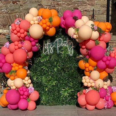 146pcs Tropical Hawaiian Luau Balloon Arch Garland Kit For Hawaii Beach Pool Aloha Party Birthday Flamingo Party Backdrop Decorations & Supplies (Rose Orange)