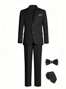 4PCS Tween Boy Slim Fit Suit Set,Suit For Boys, Jacket, Pants, Tie, Bow Tie