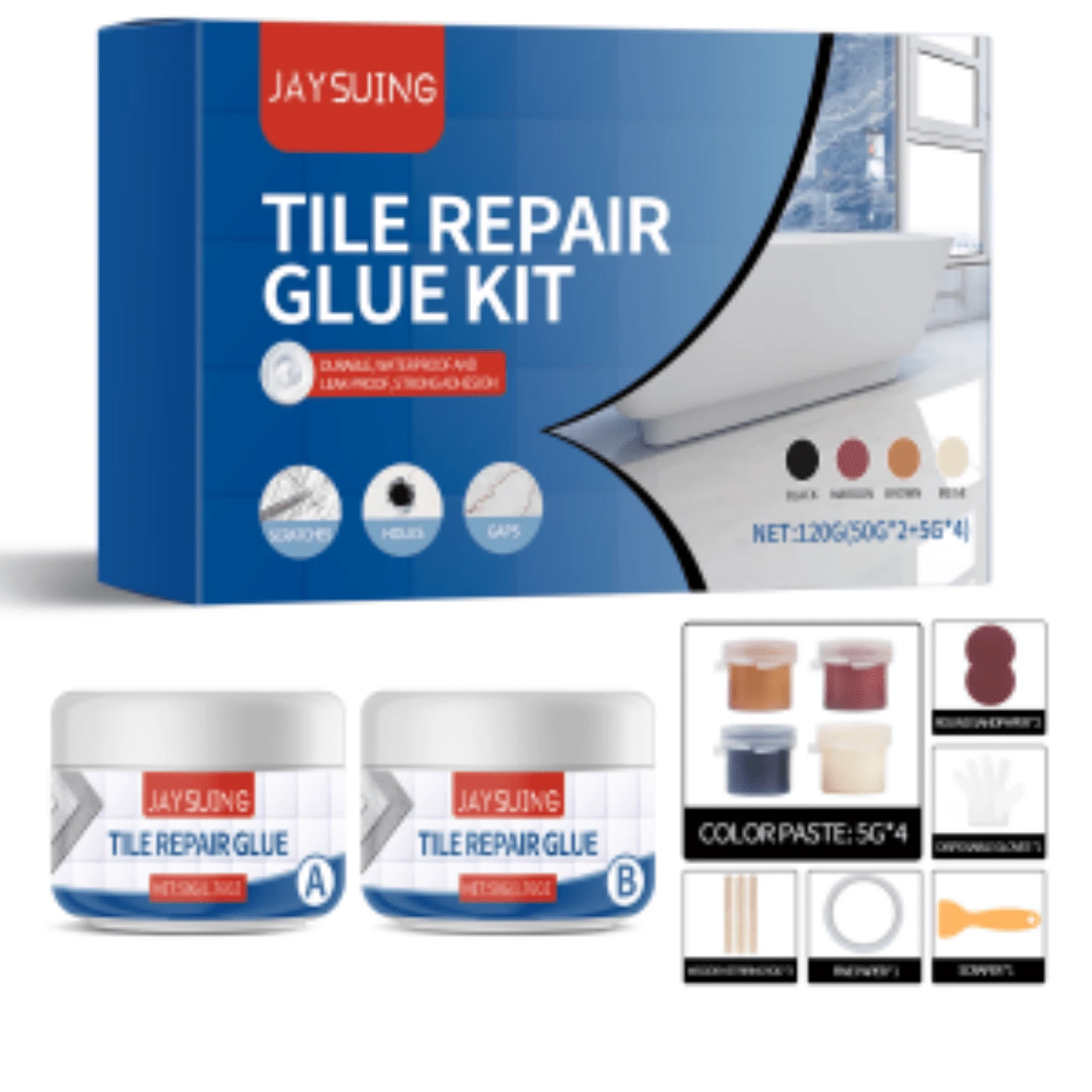 Tile Repair AB Glue Kit Ceramic Tile,Bathtub & Shower Scratch,Crack