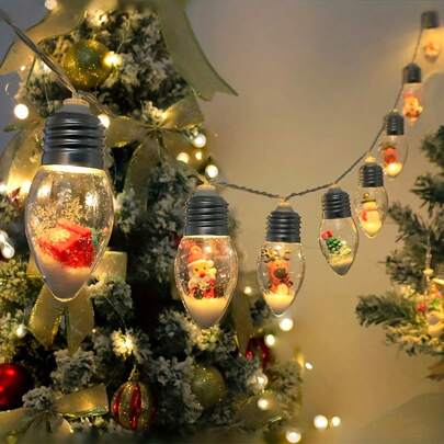 1pc Christmas Snow Ball String Lights, Festival Fairy Light, Santa Claus Snowman Tree Gift Bell Reindeer Snow Globe LED Lights, Wishing Bottle String Lights, Ideal For Christmas Tree, Indoor, Holiday, Curtains, Garden, Patio, Fence, Party, Balcony, Home, Staircase, Room, Bedroom, Christmas, New Year Decor - Powered By Battery Box(WITHOUT BATTERIES)(1M 3.28Ft 6 LED/2M 6.56Ft 10 LED),Room Decor Christmas Decor Christmas Light Bedroom Decor Home Decor Party Decor Holiday Festival Christmas Gift Thanksgiving Christmas Tree Decor OrnamentsHalloween Decor Christmas Decoration Thanksgiving Wedding Home Decor Home Decor Fall Decor Autumn Decor Birthday Decorations For Gifts Party Supplies Indoor Holiday Festival Decor Wall Decor Halloween Ornaments