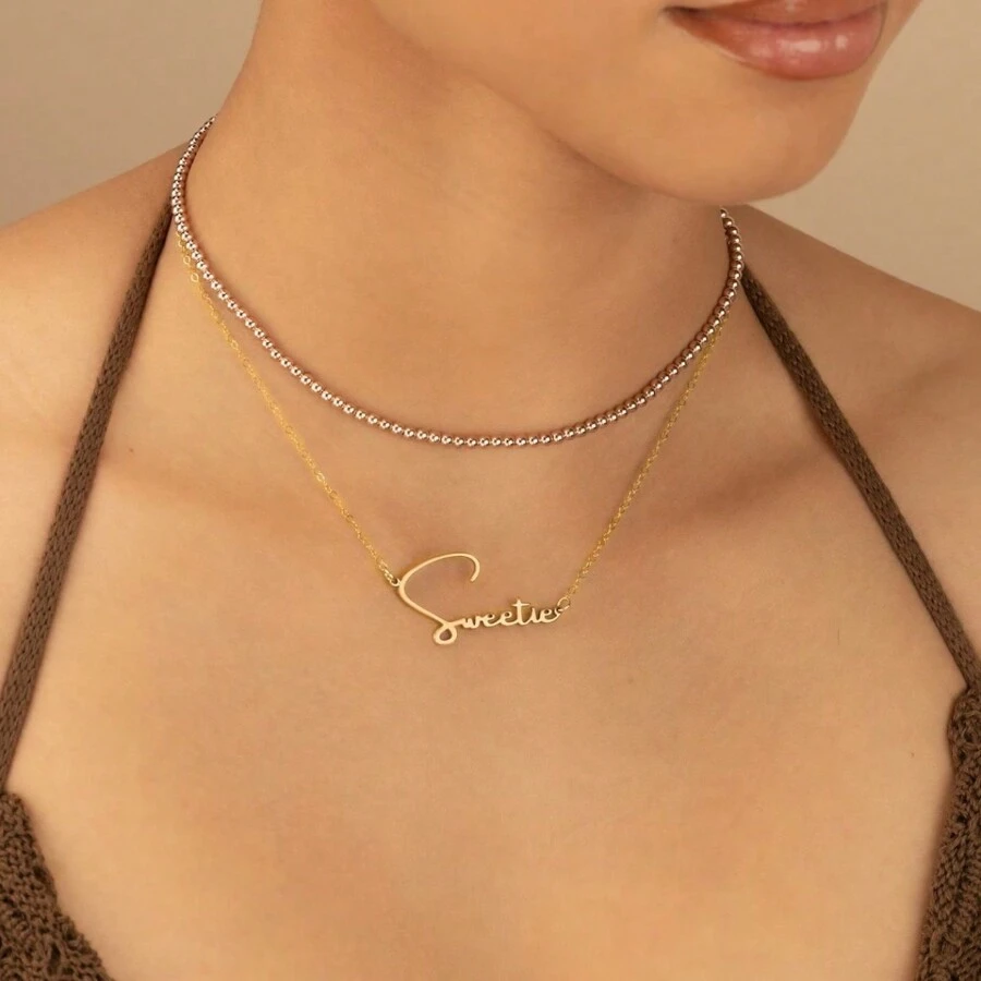 Customized Handwritten Style Name Necklace, Stainless Steel Personalized Signature Necklace, Fashionable Jewelry For Women