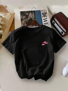 青少年男童龍印花短袖T恤，圓領帶字印花