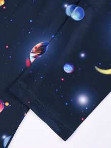Set de 2 piezas Pijama con cuello redondo y estampado de astronauta para niños pequeños, brilla con luz UV, ropa de estar en casa para niños, para todas las estaciones - Multicolor - Ver 9