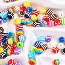 30 hạt nhựa Acrylic sọc rực rỡ 10mm dùng làm vòng tay, dây đeo điện thoại, móc chìa khóa, đồ trang sức làm từ túi xách tự làm - Hạt tròn sọc phẳng bằng nhựa acrylic 10 mm phong cách đầy màu sắc - Xem 13
