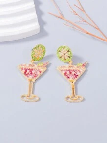 juran 1 par de aretes en forma de taza de té con cristal, accesorios de joyería como regalo para mujer para fiestas y citas
