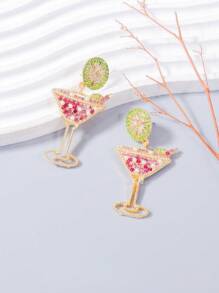 juran 1 par de aretes en forma de taza de té con cristal, accesorios de joyería como regalo para mujer para fiestas y citas