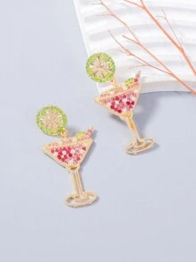 juran 1 par de aretes en forma de taza de té con cristal, accesorios de joyería como regalo para mujer para fiestas y citas