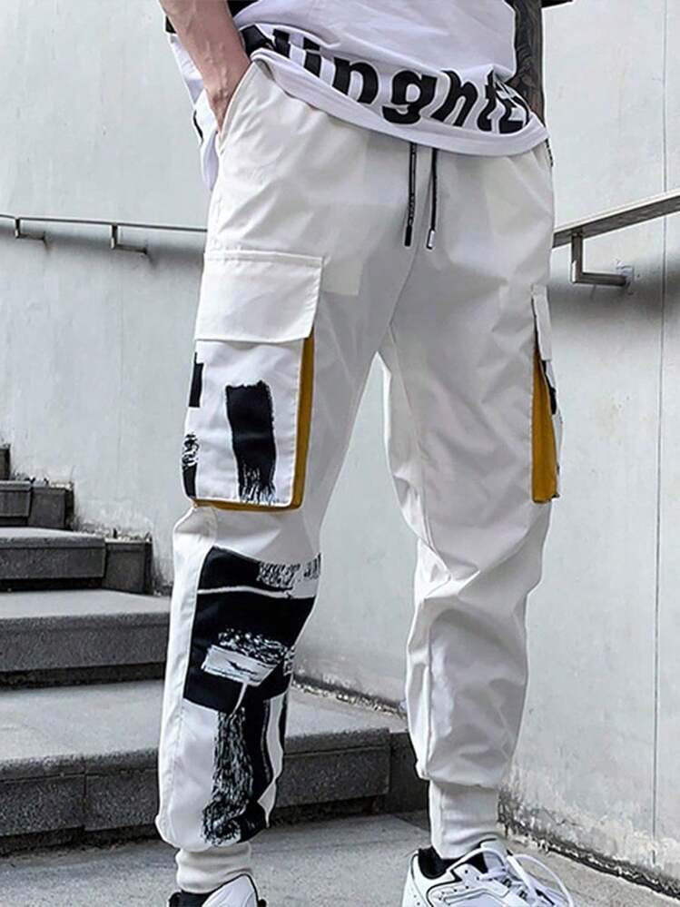 Men's White Tactical Harem Pants With Pockets Techwear Streetwear