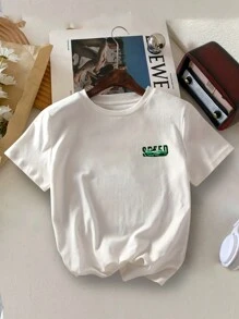 Camiseta casual de cuello redondo para niños con estampado de patrón de coches