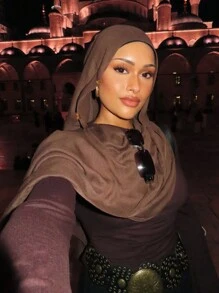 1 件柔软长袍配饰，透气轻便纯色莫代尔头巾，带配饰面纱衣服