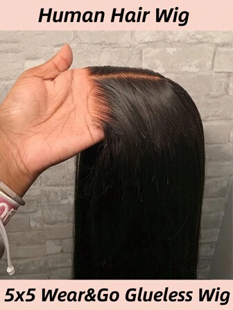 Parrucca dritta senza colla 6x4 in capelli umani, parrucca con trasparente chiusura in pizzo preregolato, pronta all'uso, colore nero naturale, adatta per principianti