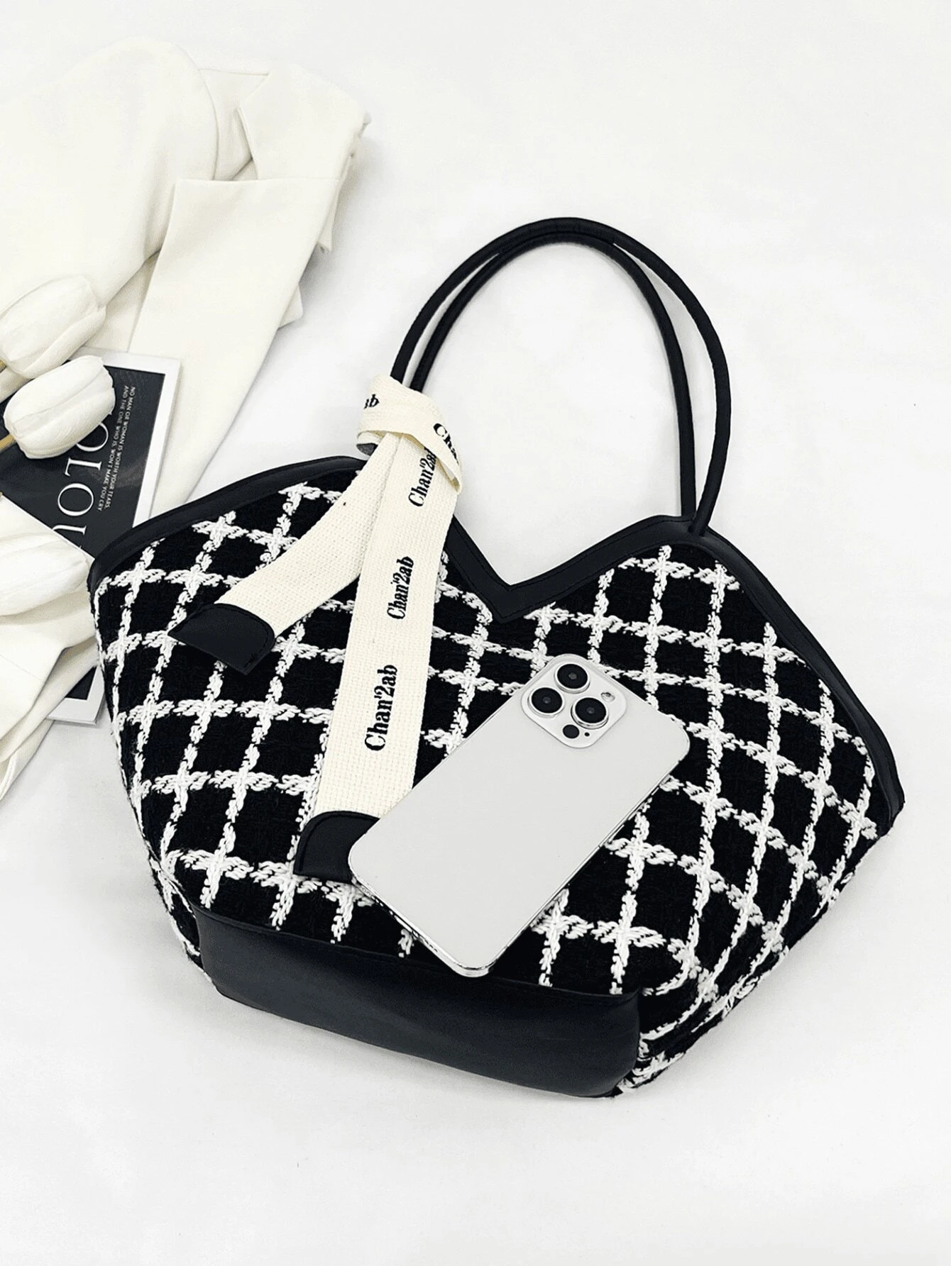 New Women's Simple And Versatile Plaid Tote Bag SHEIN USA