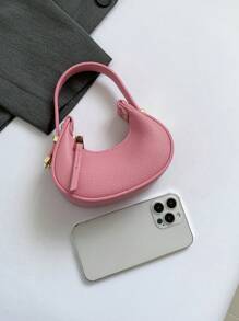 1 pièce Mini sac à main enrobé unicolore, poignée en forme de croissant ajustable pour enfants - B - Voir 10