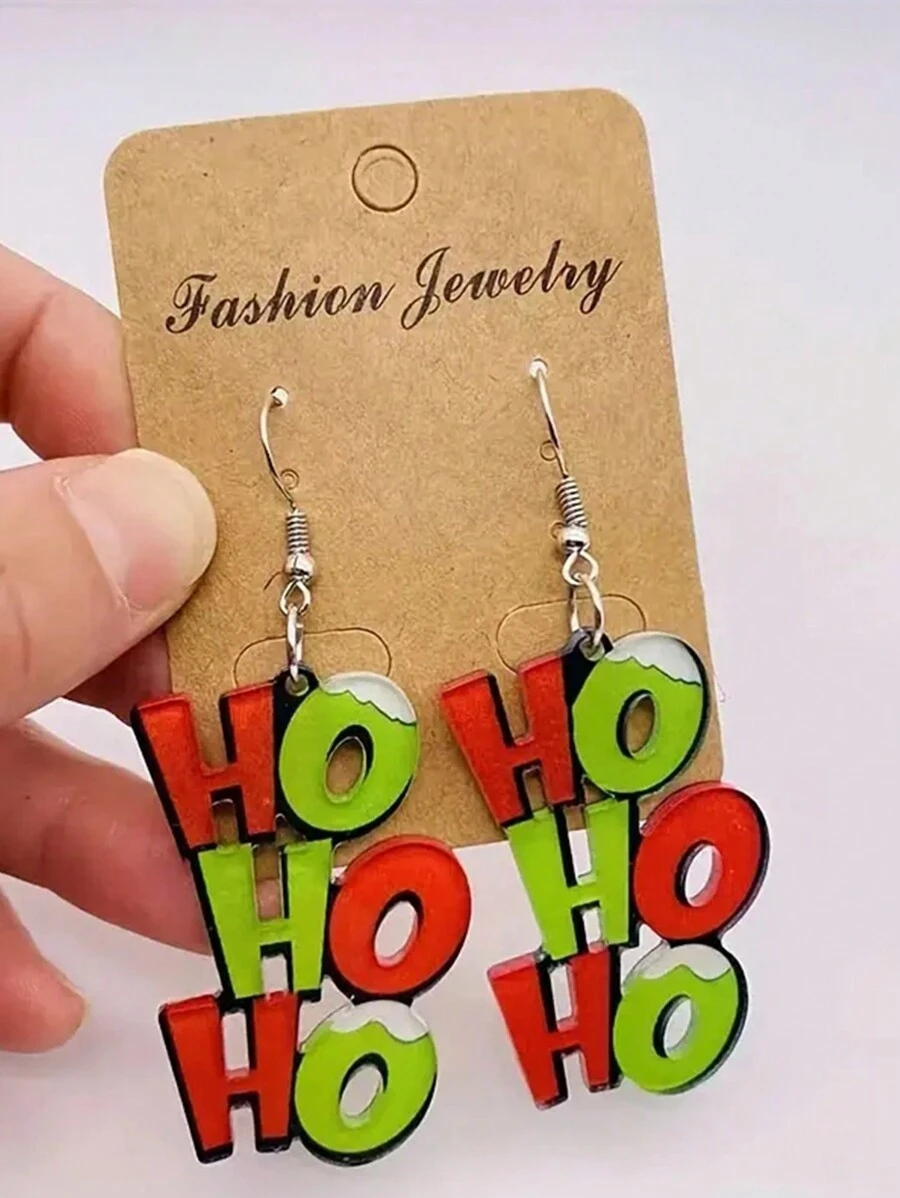 1 Pair Christmas Acrylic Letter Design Earrings For Men, Christmas Party Earrings, Christmas Gifts - Christmas - View 1