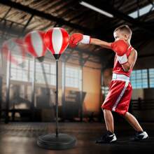 HENGPHY Juego de bolsas de boxeo para niños de 3-5, 3-8, 8-12 años, juego de bolsas de boxeo para niños de 3-5, 5-10, 8-12 años, regalos de juguetes para niños de 3, 4, 5, 6, 7, 8 años, soporte ajustable de bolsa de boxeo para niños - Rojo - Ver 2