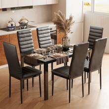 [2 Packages Shipping]Modern Dining Table Set For 6, 7 Piece Glass Dining Table Set With PU Leather Chairs, Kitchen Table And Chairs Set For Home, Dining Room - Black - View 11