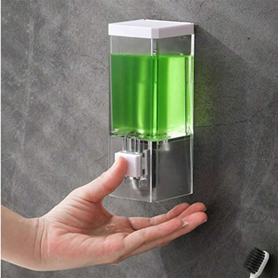 1 pieza Dispensador de jabón montado en la pared, Dispensador de loción/champú tipo presión, Botella de champú, Dispensador de jabón líquido montado en la pared, Adecuado para hotel, Dispensador de jabón montado en la pared moderno y simple sin perforación para hotel, cocina, baño, decoración del hogar, decoración de otoño, regreso a la escuela
