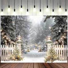 童话般的冬季仙境背景：聚酯金属雪林松树背景，适合圣诞节、生日和节日派对 - 适合室内/室外使用，圣诞节 - 彩色 - 查看 8